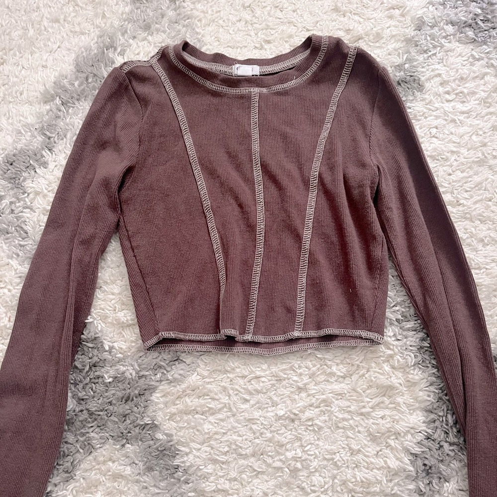 Garage Brown Long Sleeve Crop Top